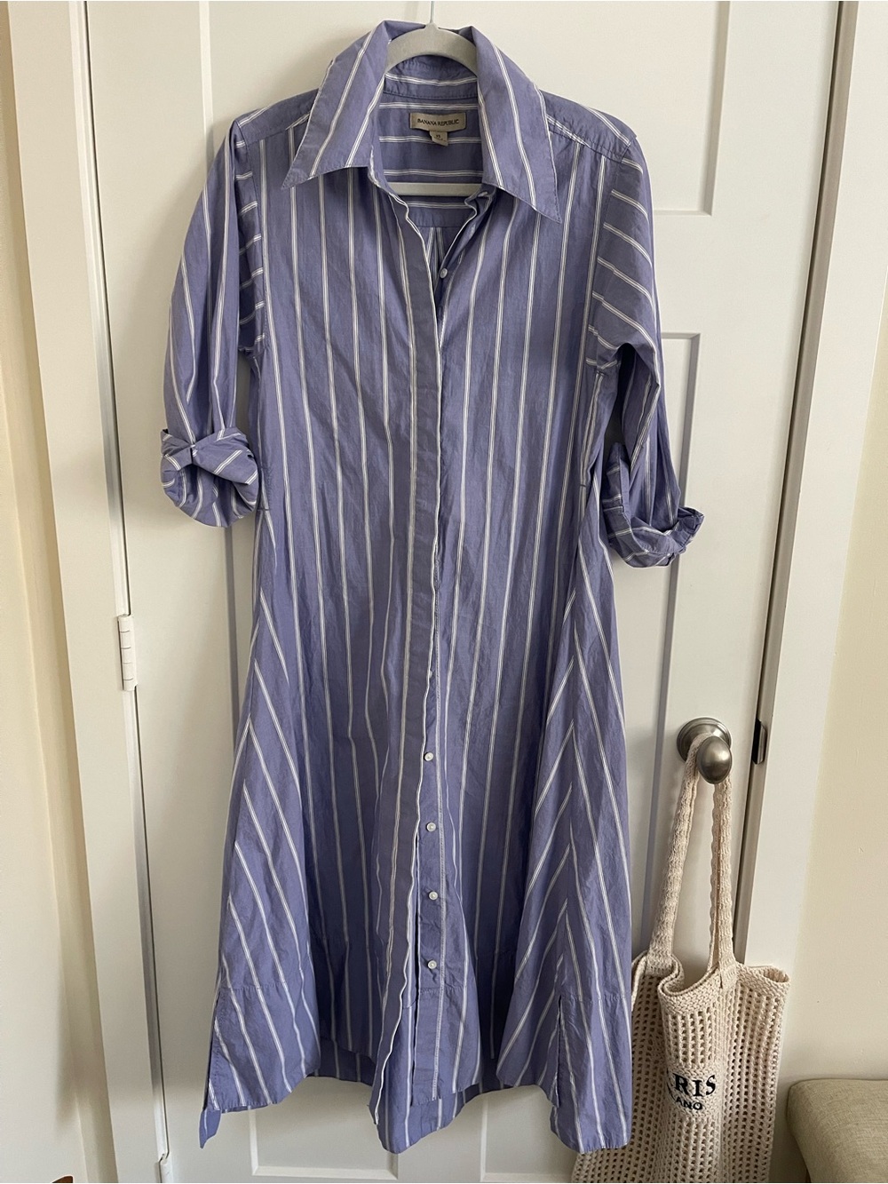 Banana Republic Blue-Striped Midi Shirt Dress